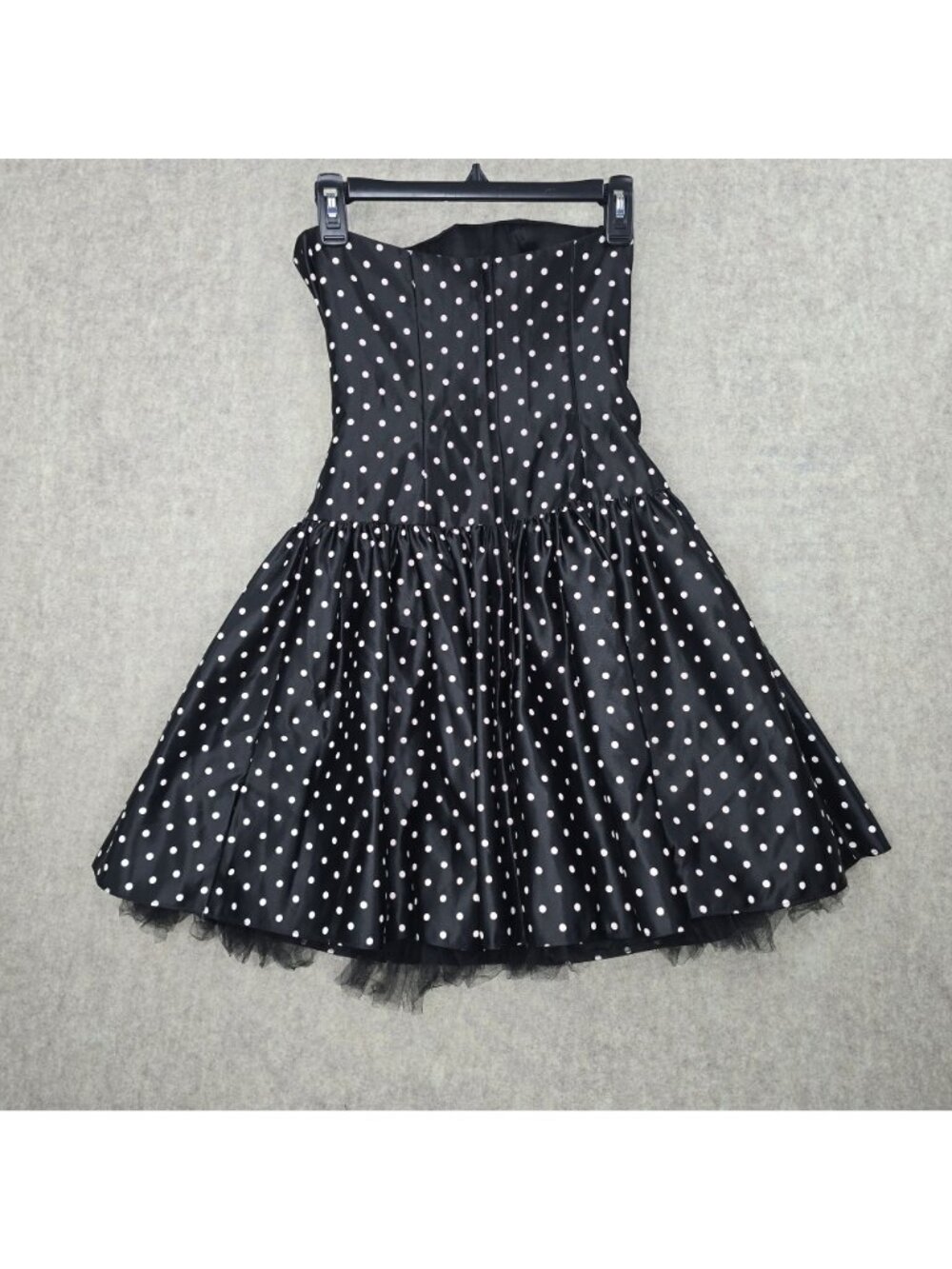 Strapless Womens Polka Dot Party Dress Black & White Satin Fit & Flare Zipper - Picture 2 of 8